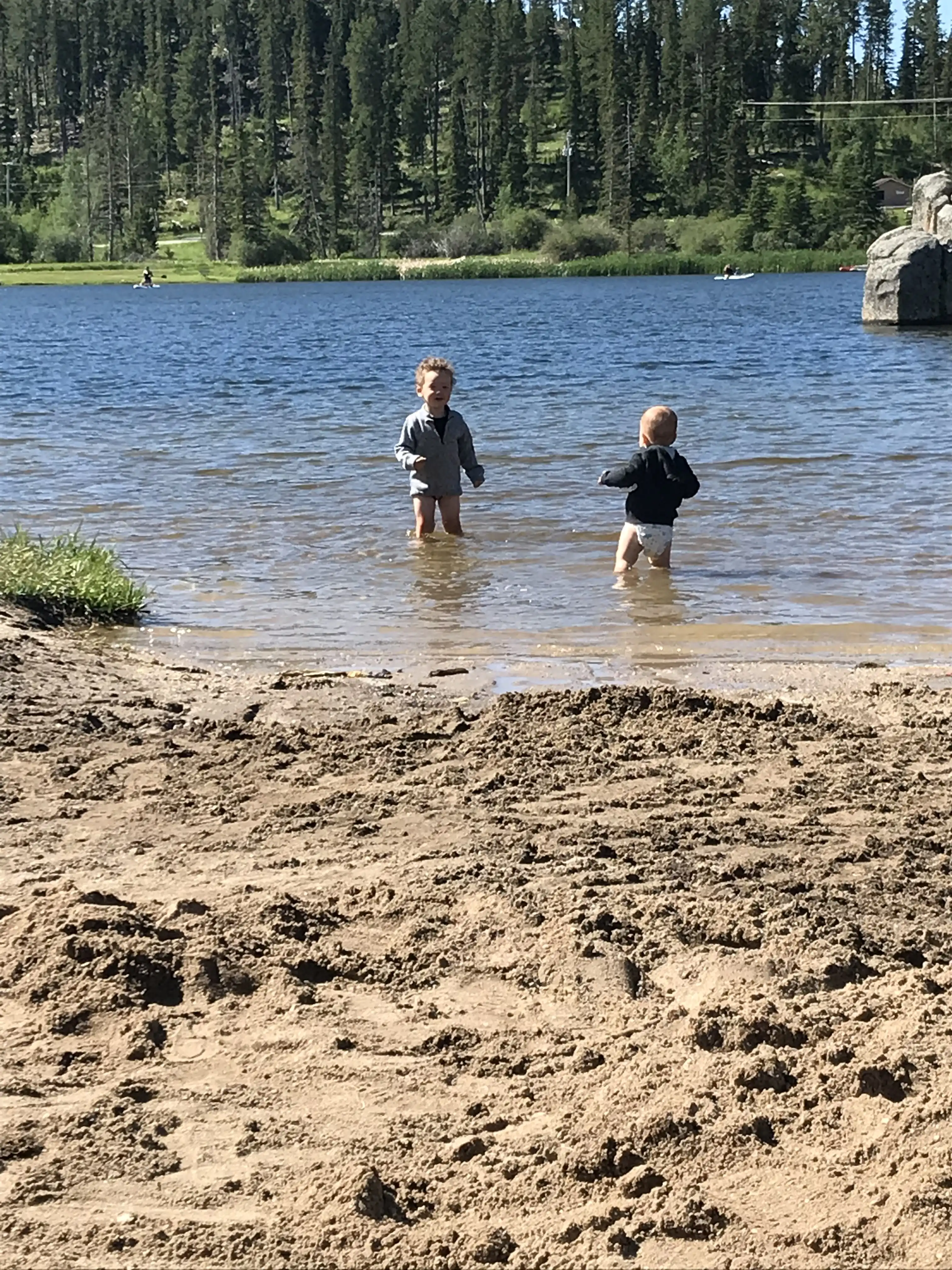 Graham and Royal playing at the beach at Sylvan Lake.