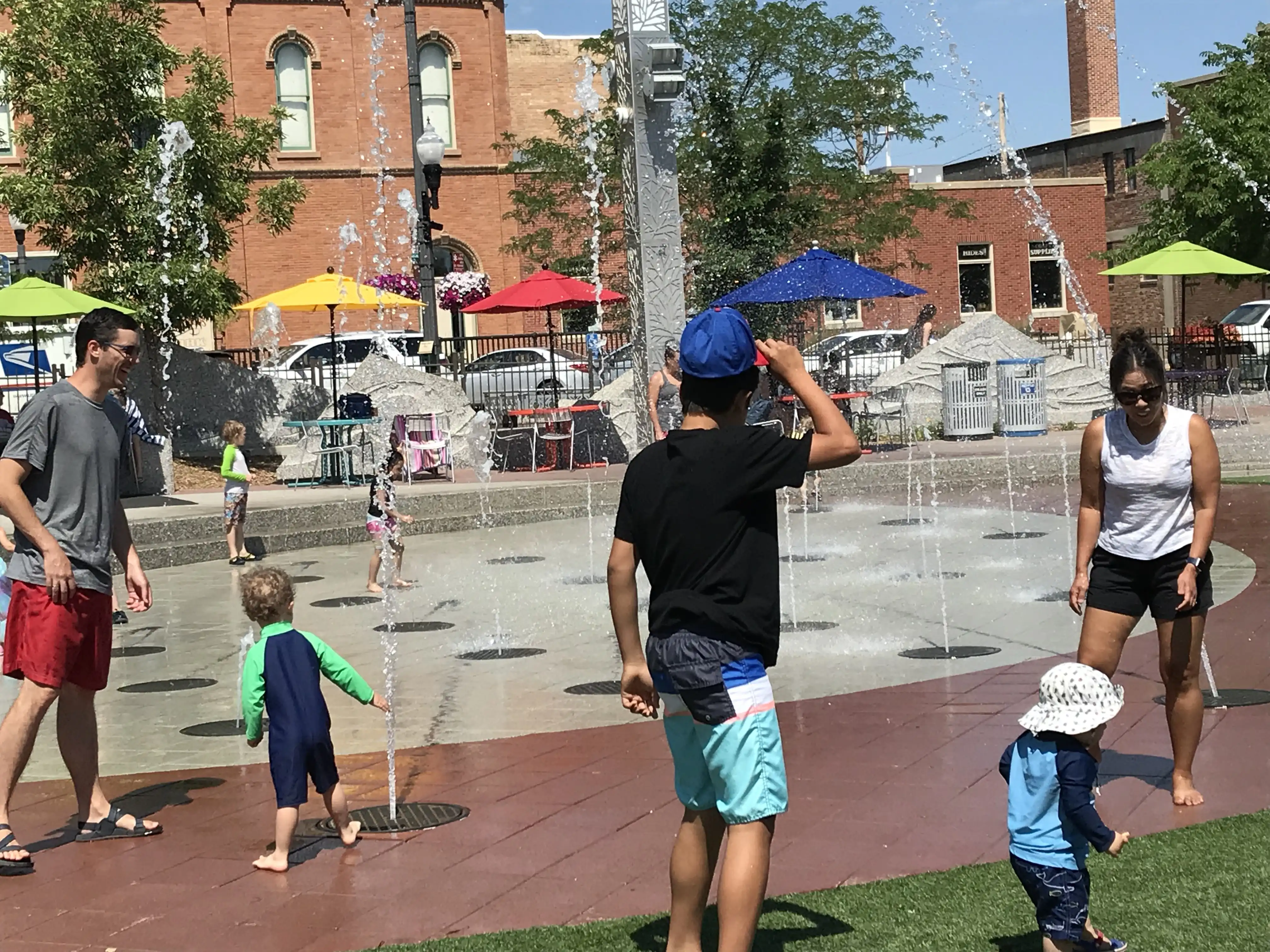 Splash pad with Ty, Julie, Graham and Royal.