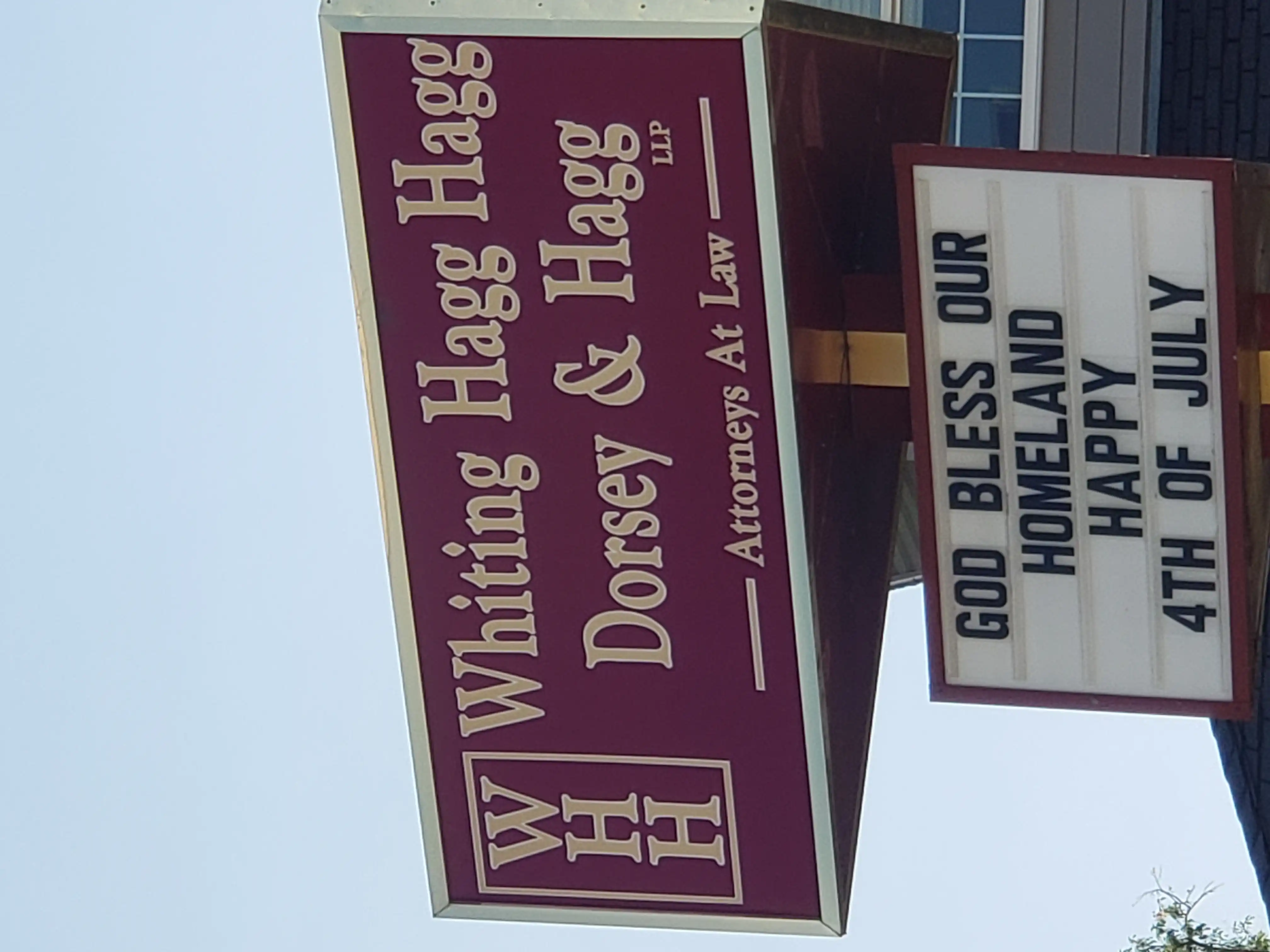 Law sign of Whiting Hagg, Hagg, Dorsey and Hagg.