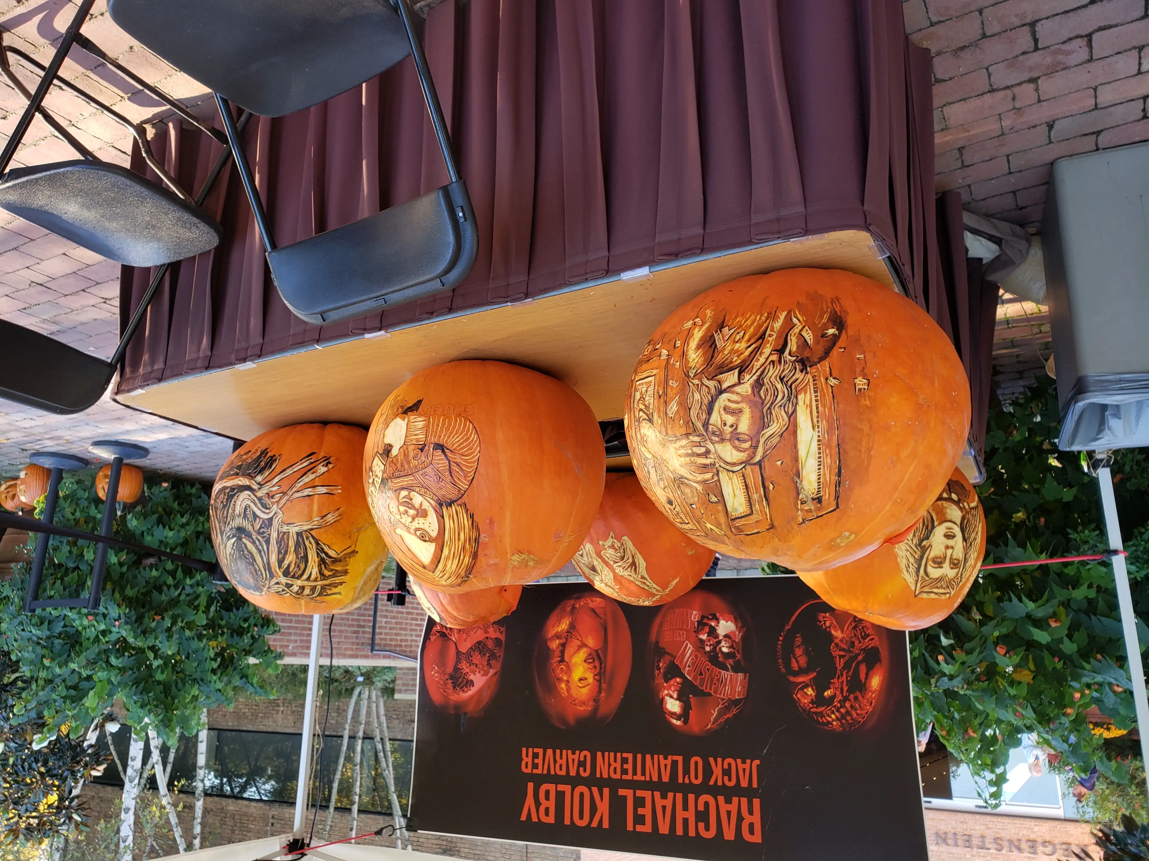 Pumpkin carvings on display at Chicago Botanic Gardens.