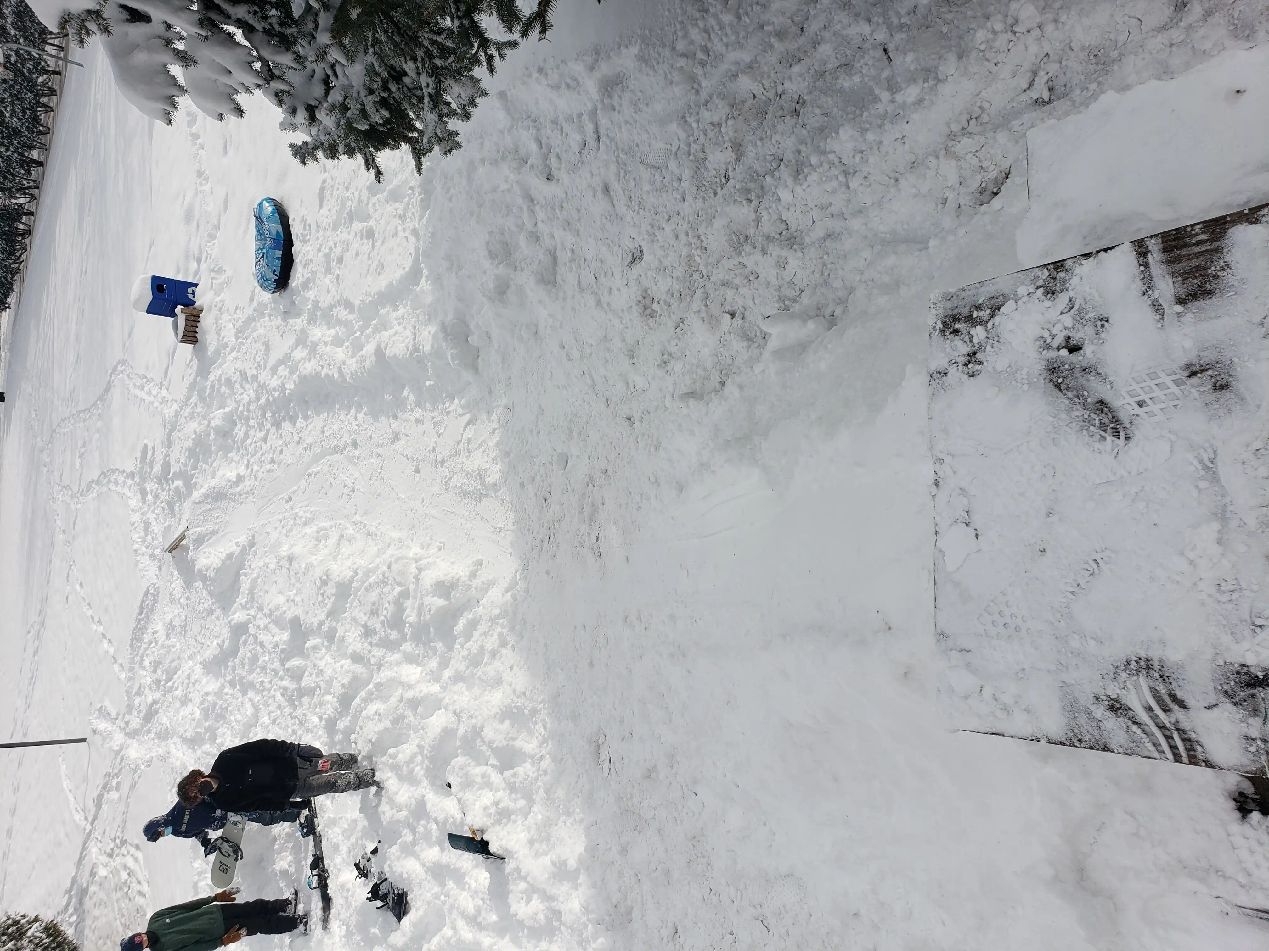 Looking down from the top of a sledding hill.