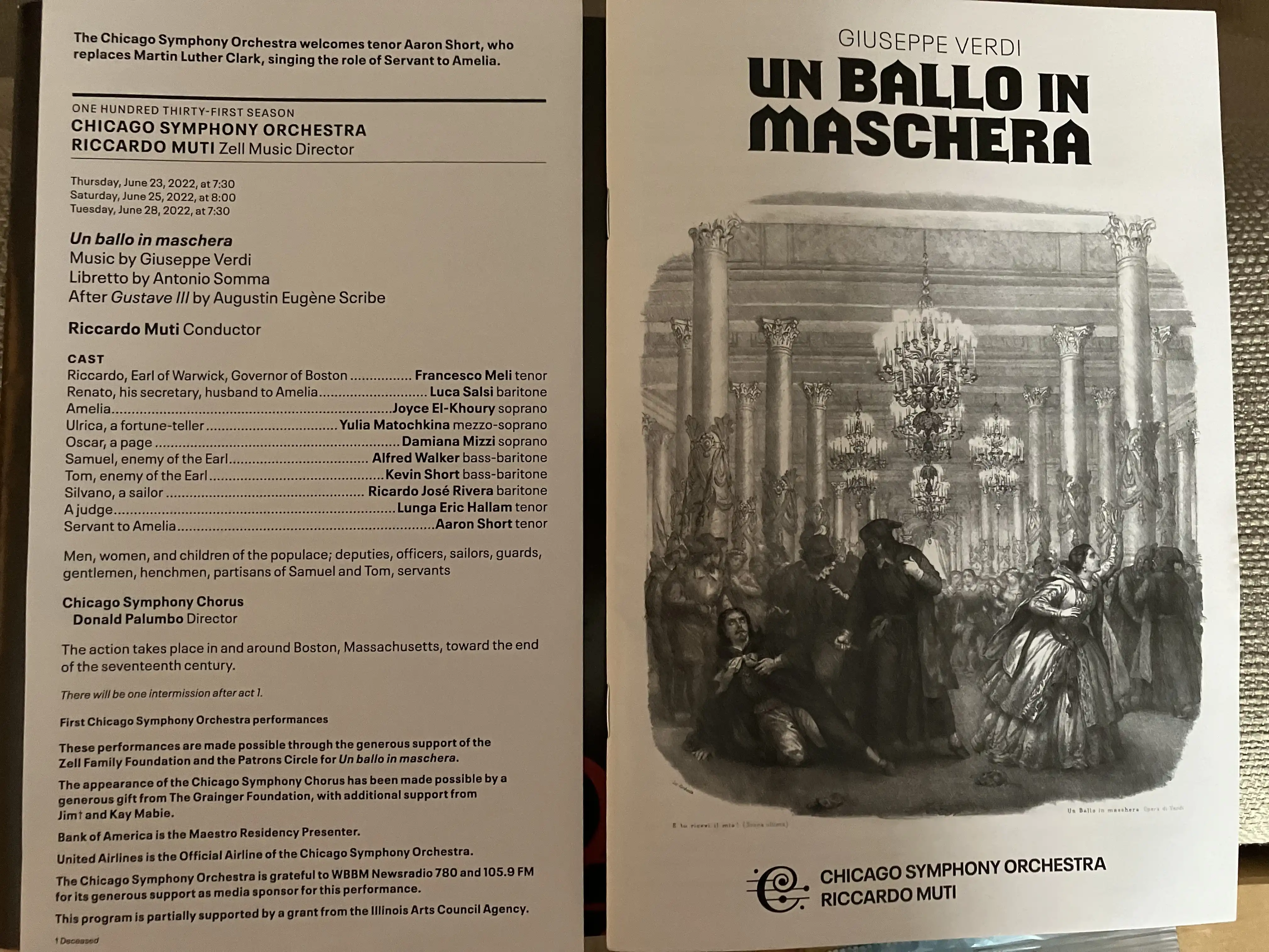 Play bill for Un Ballo in Maschera.