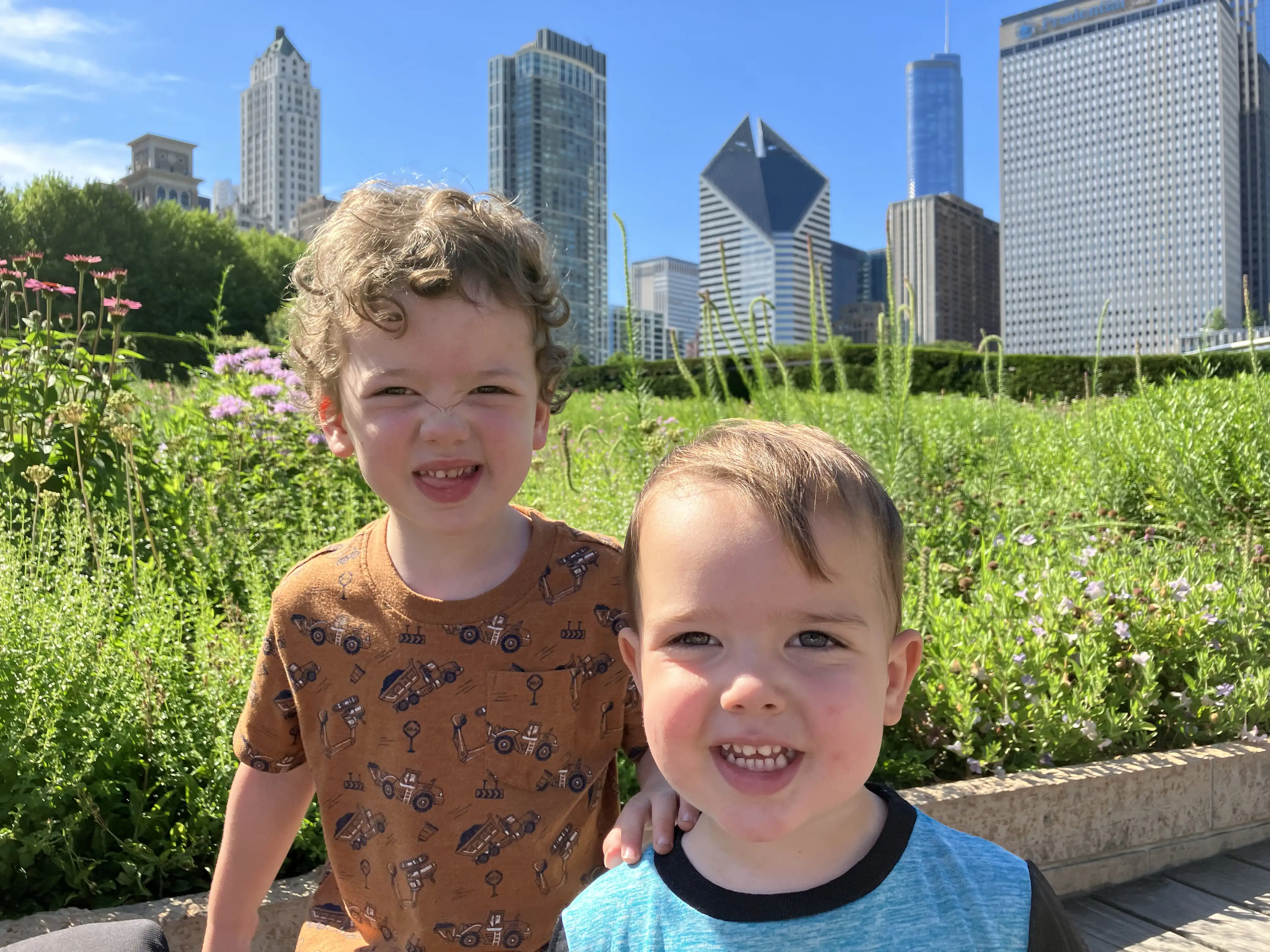 Graham and Royal with the Chicago skyline.