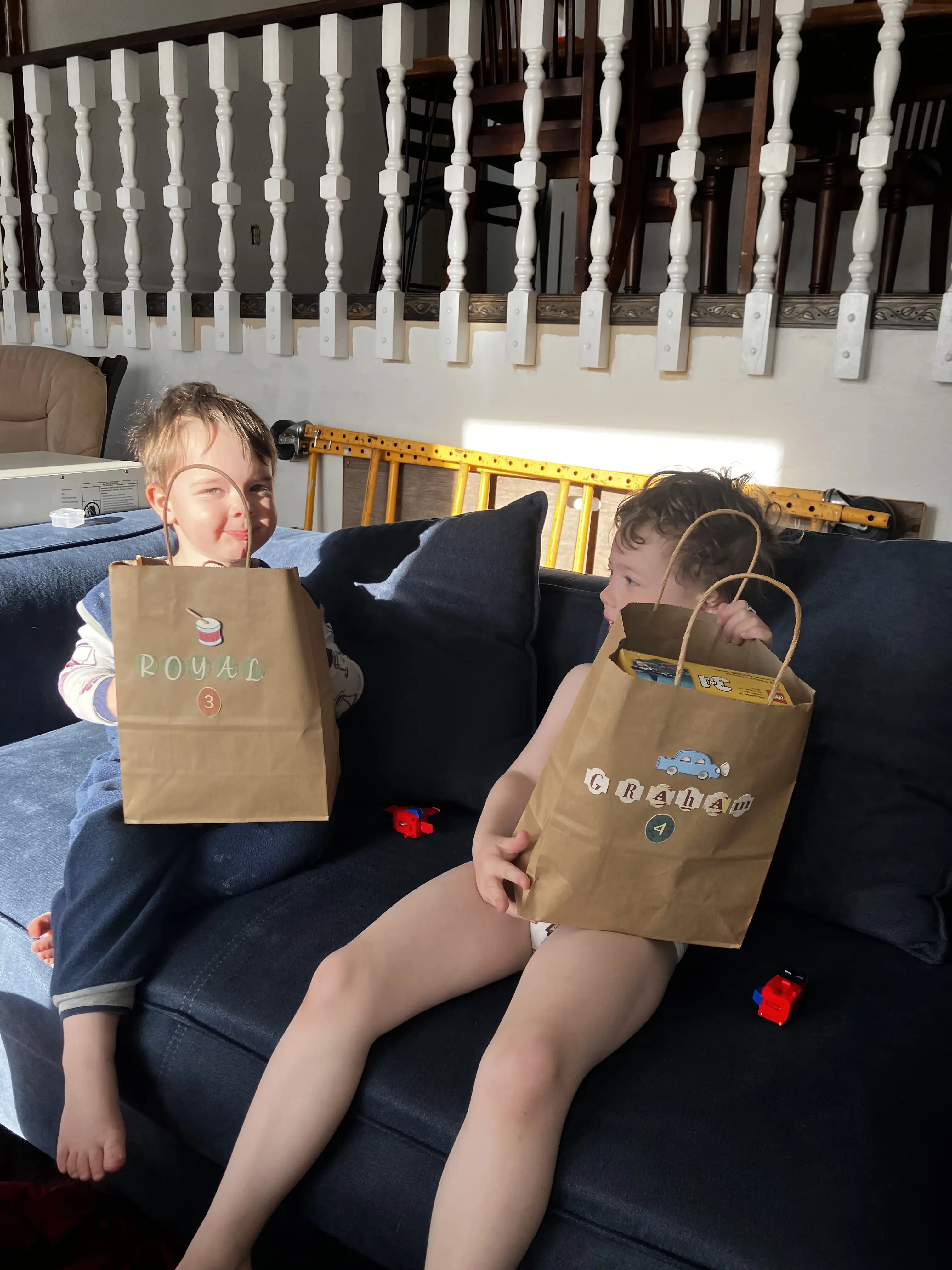 Graham and Royal holding their Easter baskets.