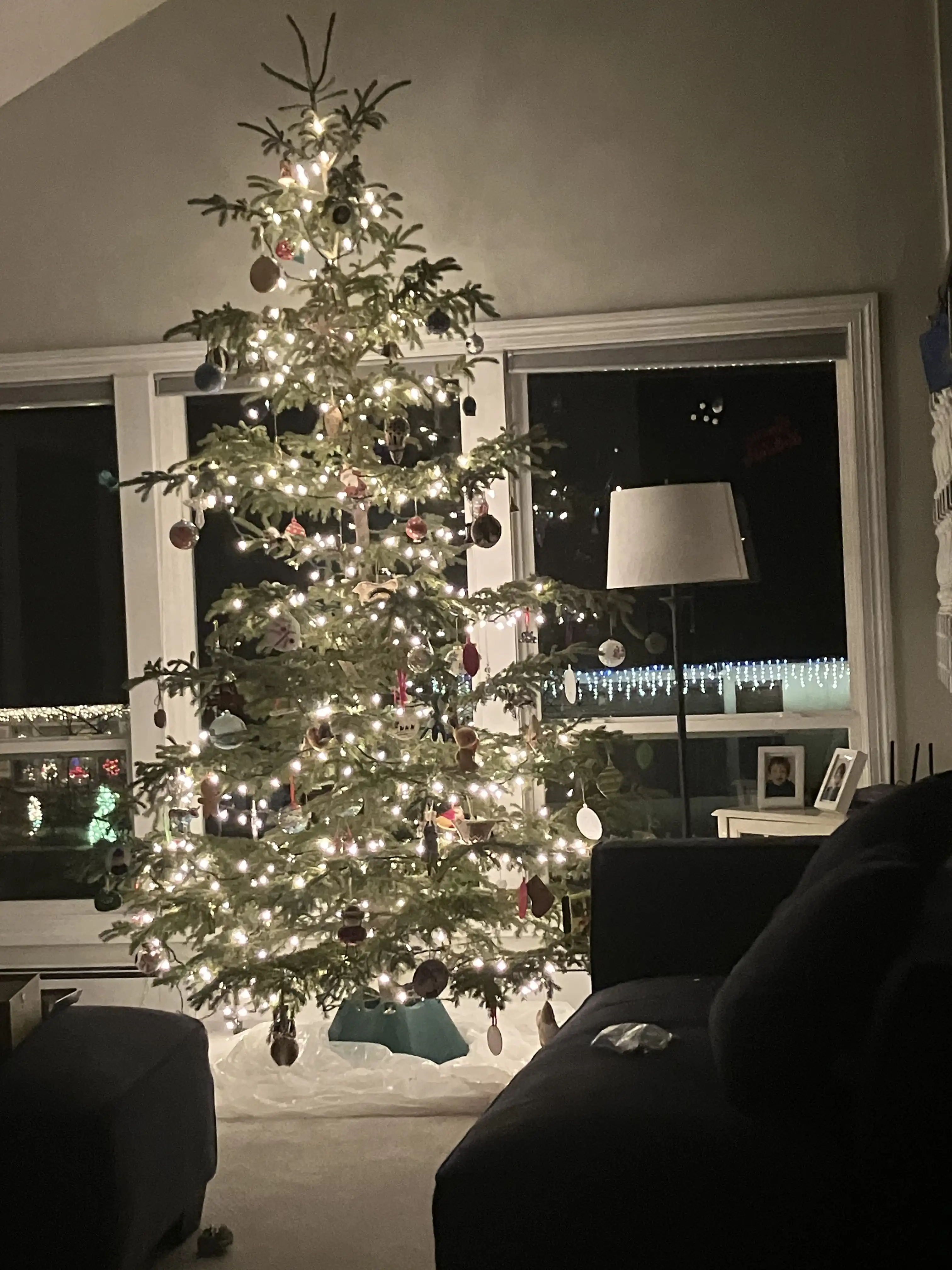 The Christmas tree stands complete