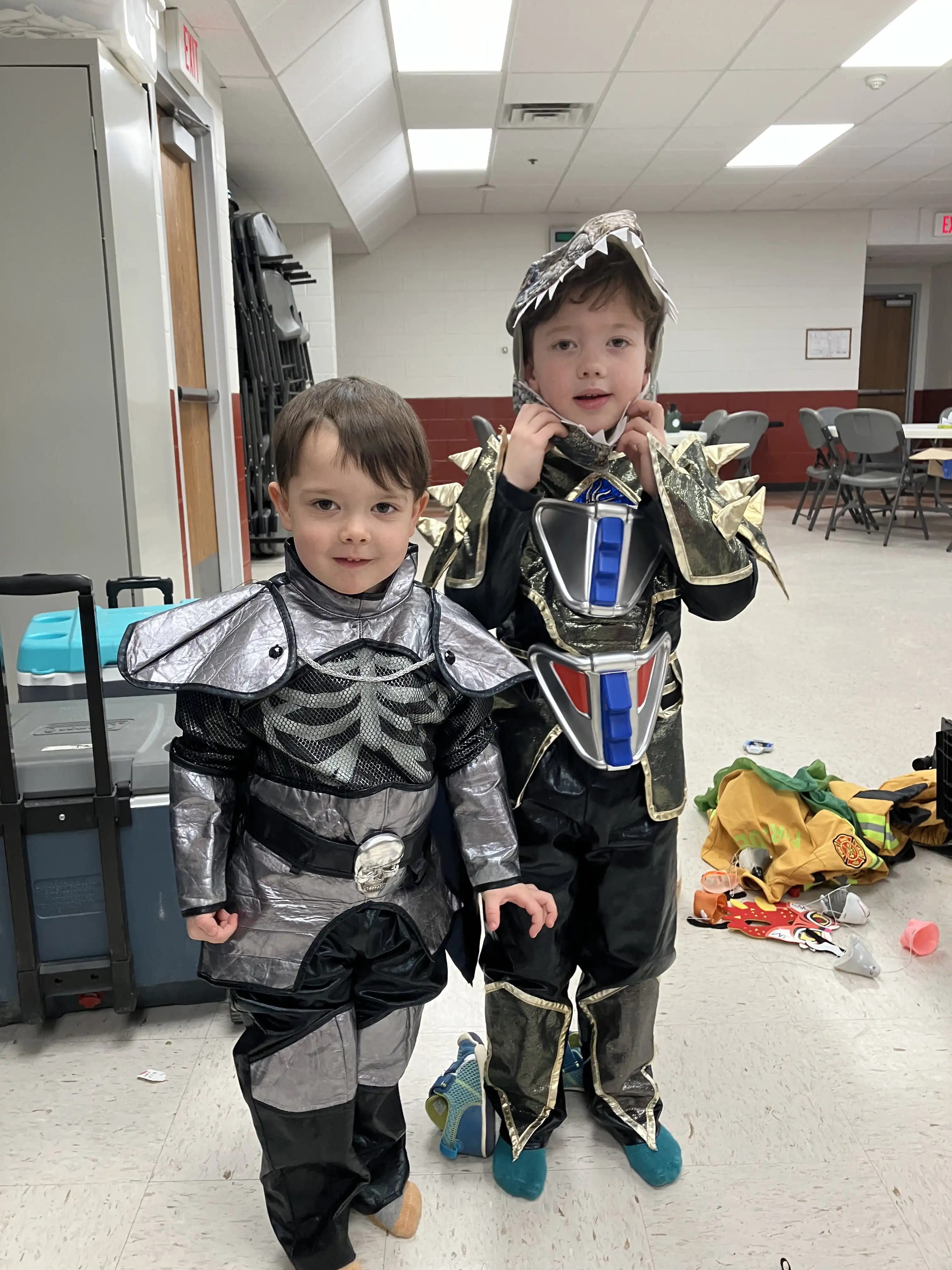 Graham and Royal dressed up as knights at Royal's birthday party.