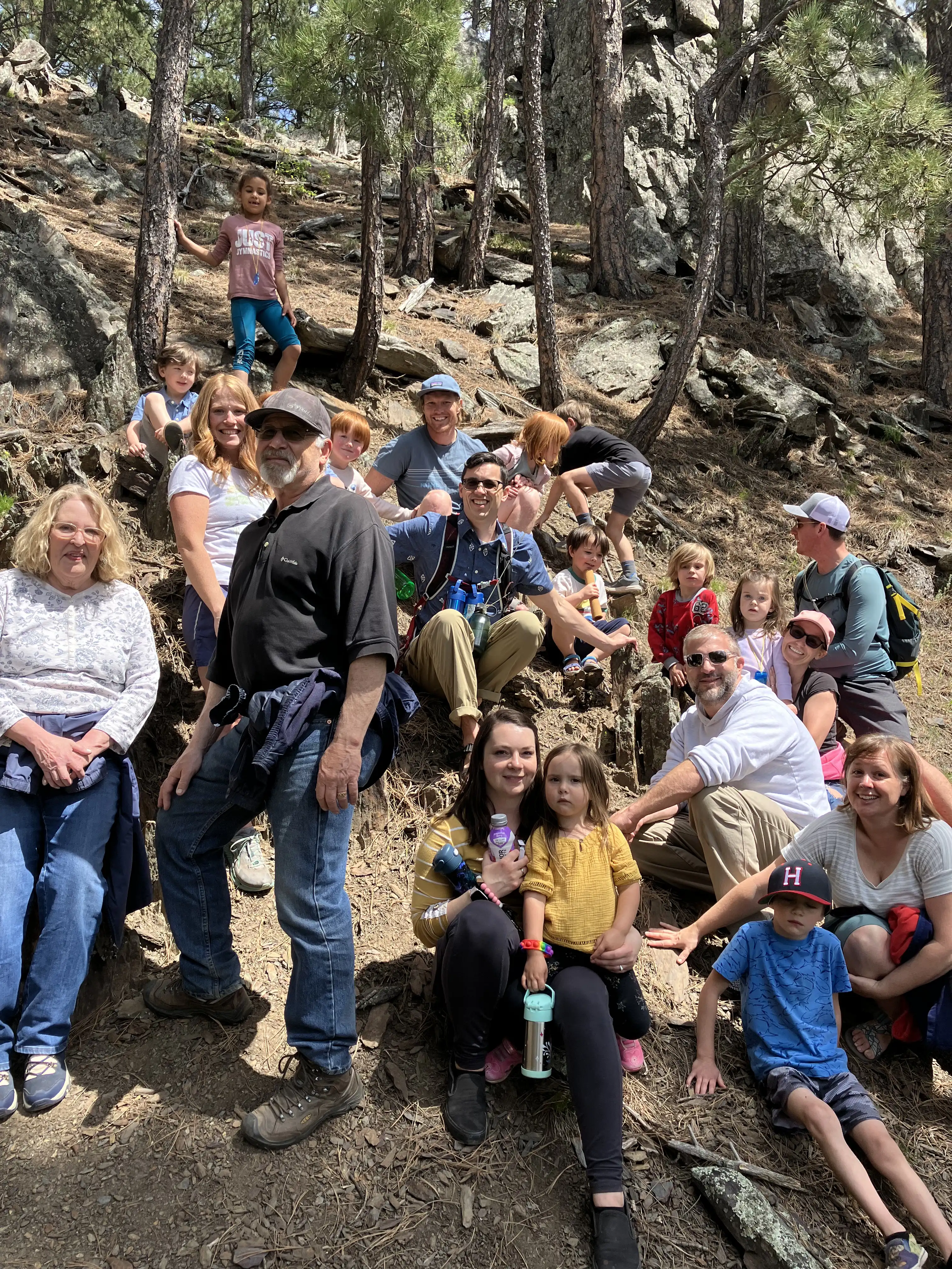 All the folks who went on Graham's birthday hike. In order from left-to-right: Deb, Graham, Amanda, Cora, Tom Sr., Sonny, Skyler, Alex, Gina, Lily, Royal, Gabe, Kyle Jr., Kyle Sr., Ella, Reece, Sean, Amie. Not pictured: Natalie, Luke, Sarah and Barb
