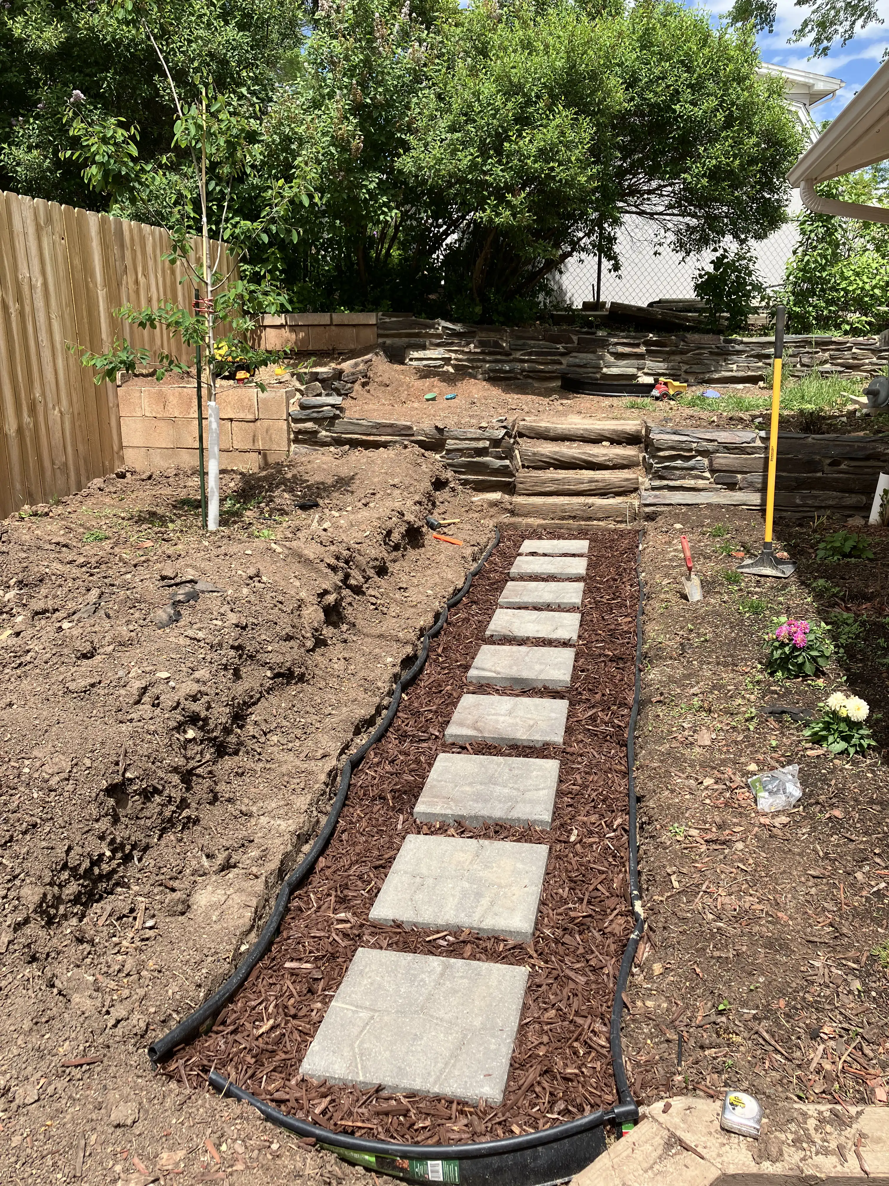 Backyard with paving stones