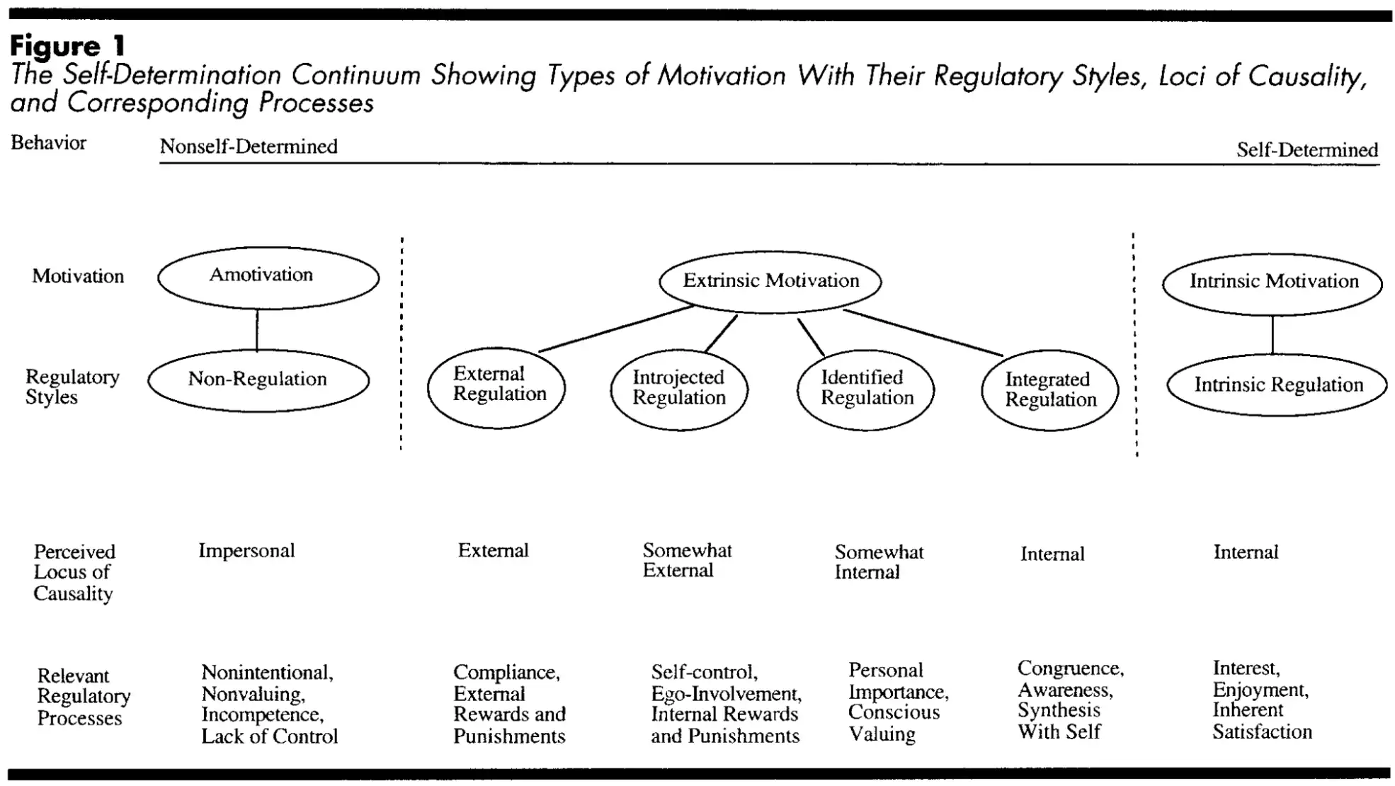 A chart of motivation sources, starting with amotivation on the left and intrinsic motivation on the right.